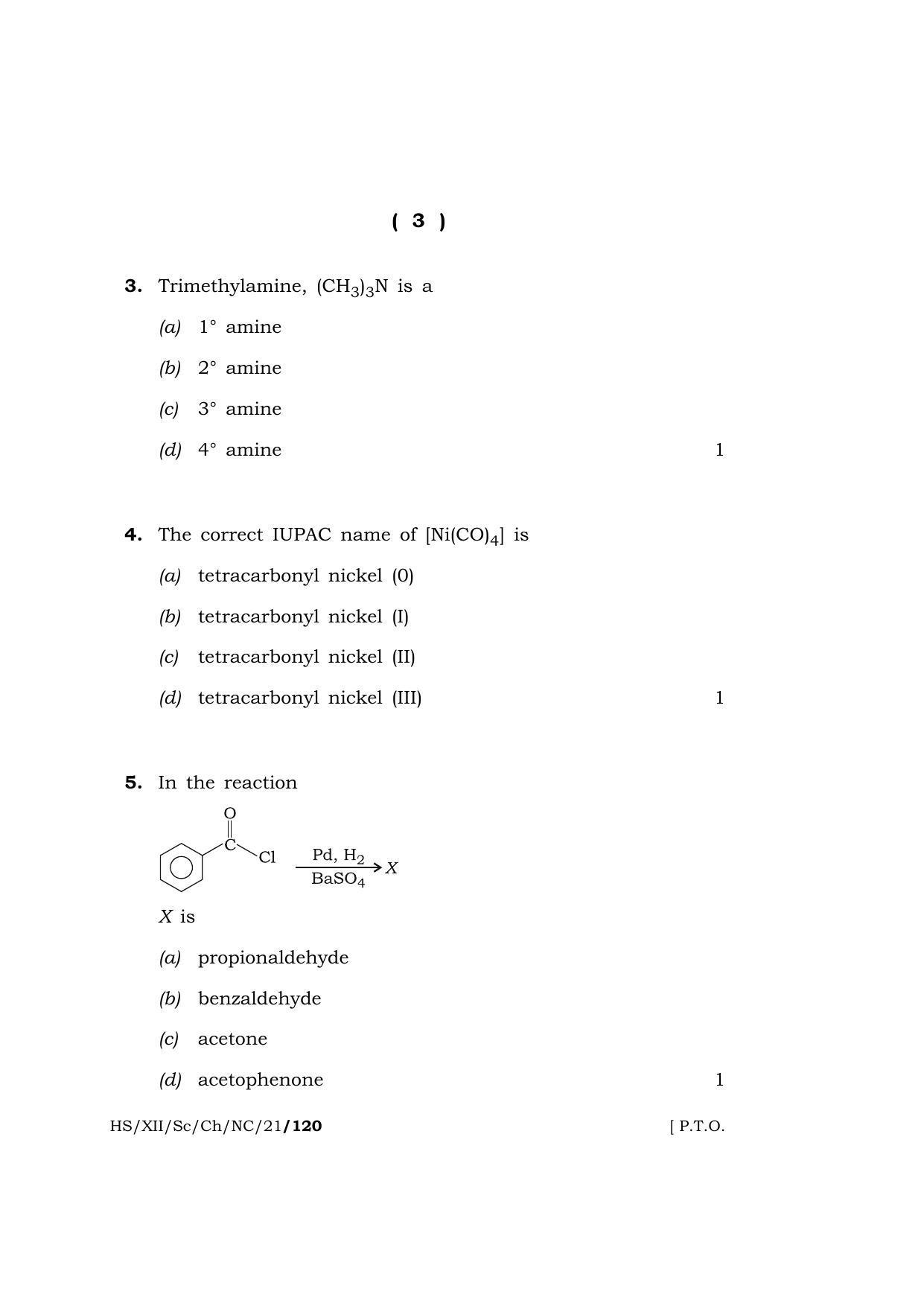 Meghalaya Board (MBOSE) Class 12 CHEMISTRY (New Course) (HS-XII-Sc-Ch-NC-21) 2021 Question Paper - Page 3