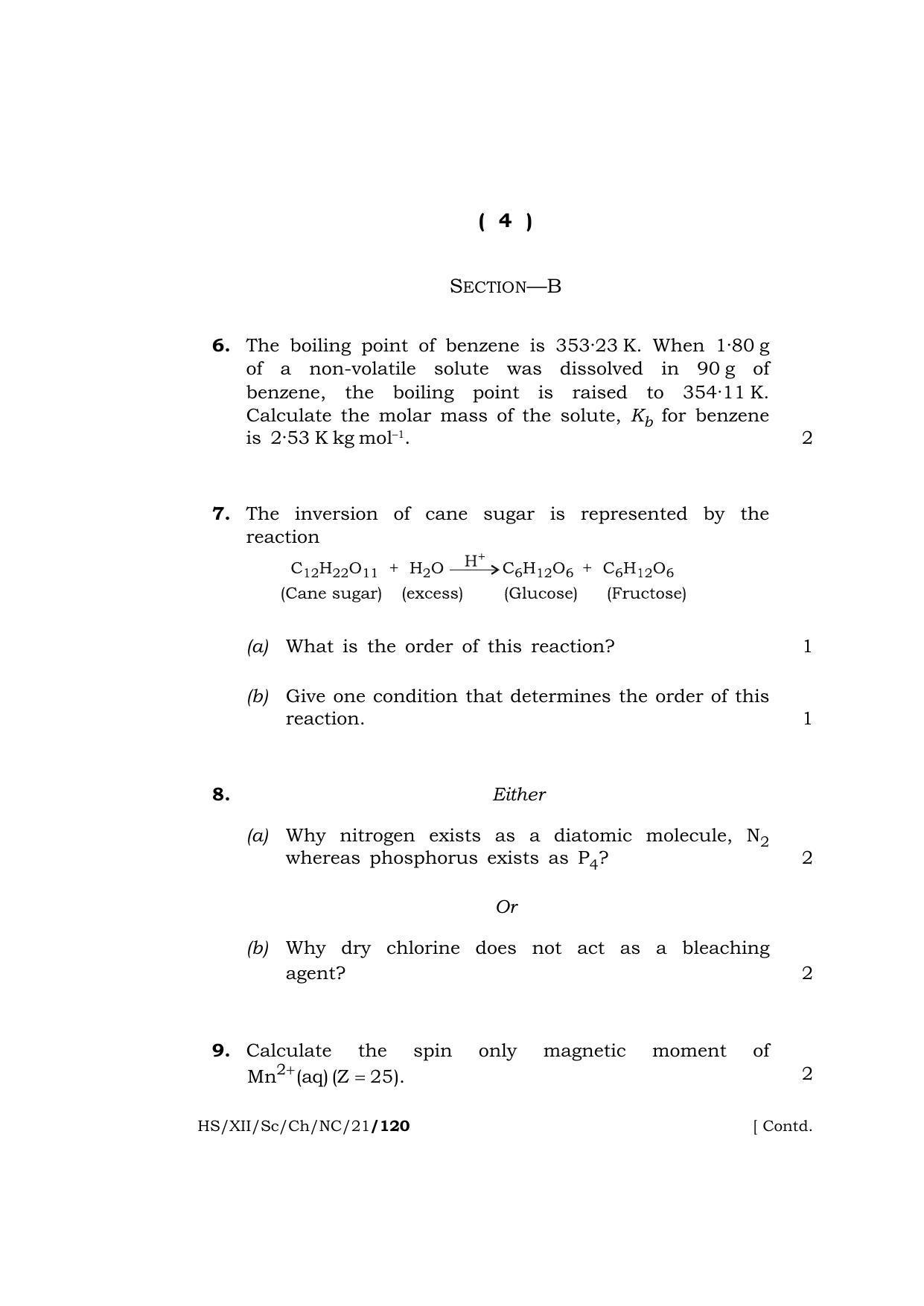 Meghalaya Board (MBOSE) Class 12 CHEMISTRY (New Course) (HS-XII-Sc-Ch-NC-21) 2021 Question Paper - Page 4