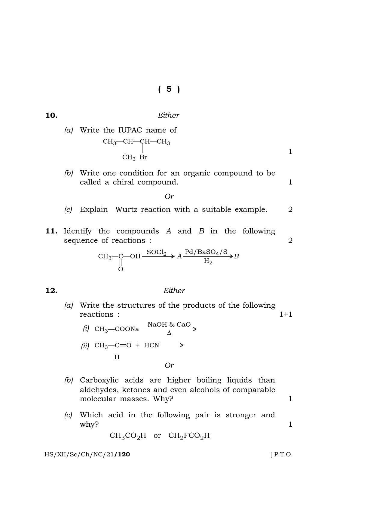 Meghalaya Board (MBOSE) Class 12 CHEMISTRY (New Course) (HS-XII-Sc-Ch-NC-21) 2021 Question Paper - Page 5