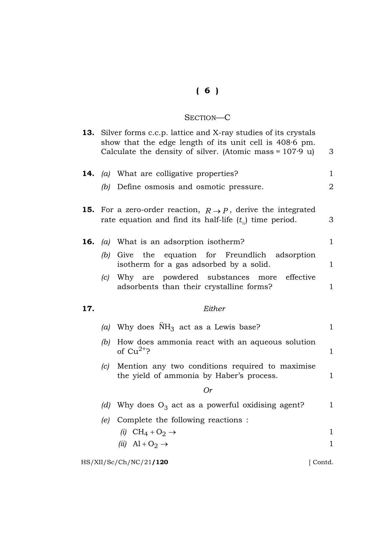 Meghalaya Board (MBOSE) Class 12 CHEMISTRY (New Course) (HS-XII-Sc-Ch-NC-21) 2021 Question Paper - Page 6