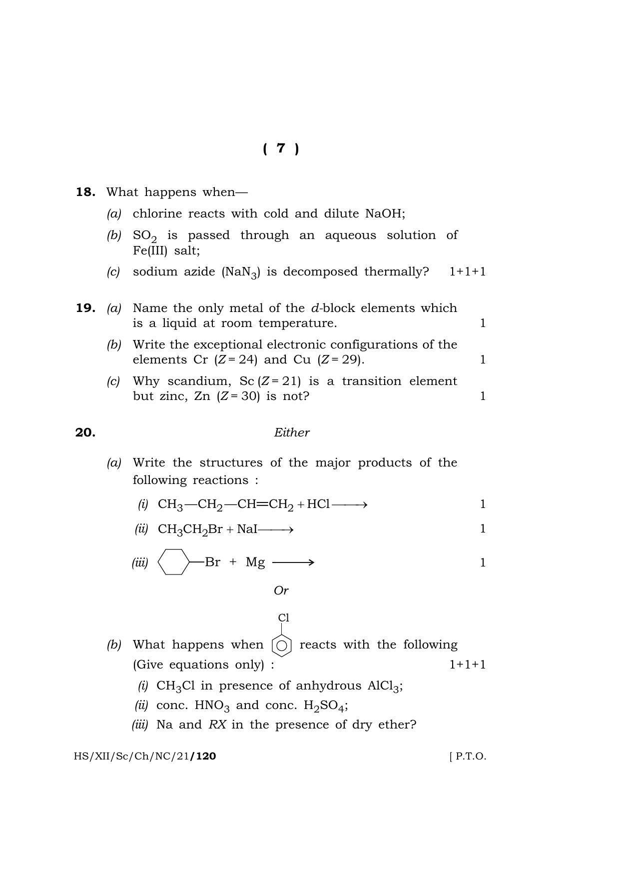 Meghalaya Board (MBOSE) Class 12 CHEMISTRY (New Course) (HS-XII-Sc-Ch-NC-21) 2021 Question Paper - Page 7