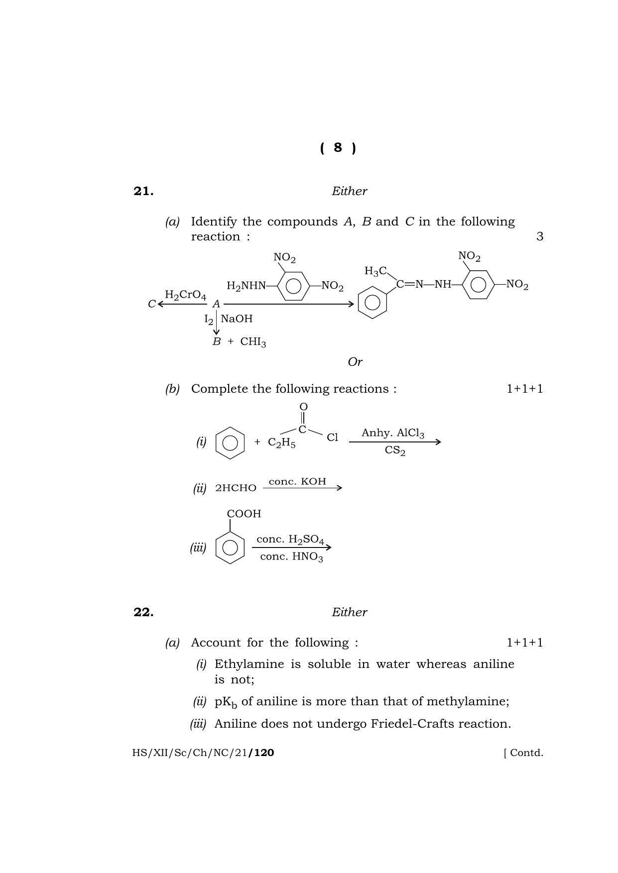 Meghalaya Board (MBOSE) Class 12 CHEMISTRY (New Course) (HS-XII-Sc-Ch-NC-21) 2021 Question Paper - Page 8