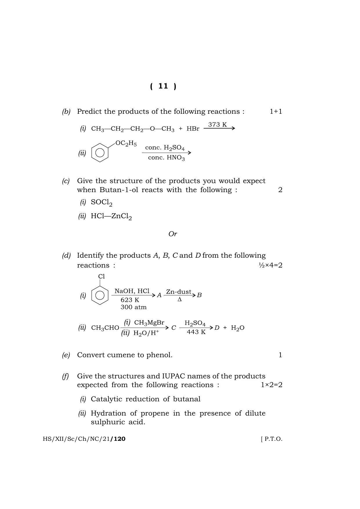 Meghalaya Board (MBOSE) Class 12 CHEMISTRY (New Course) (HS-XII-Sc-Ch-NC-21) 2021 Question Paper - Page 11
