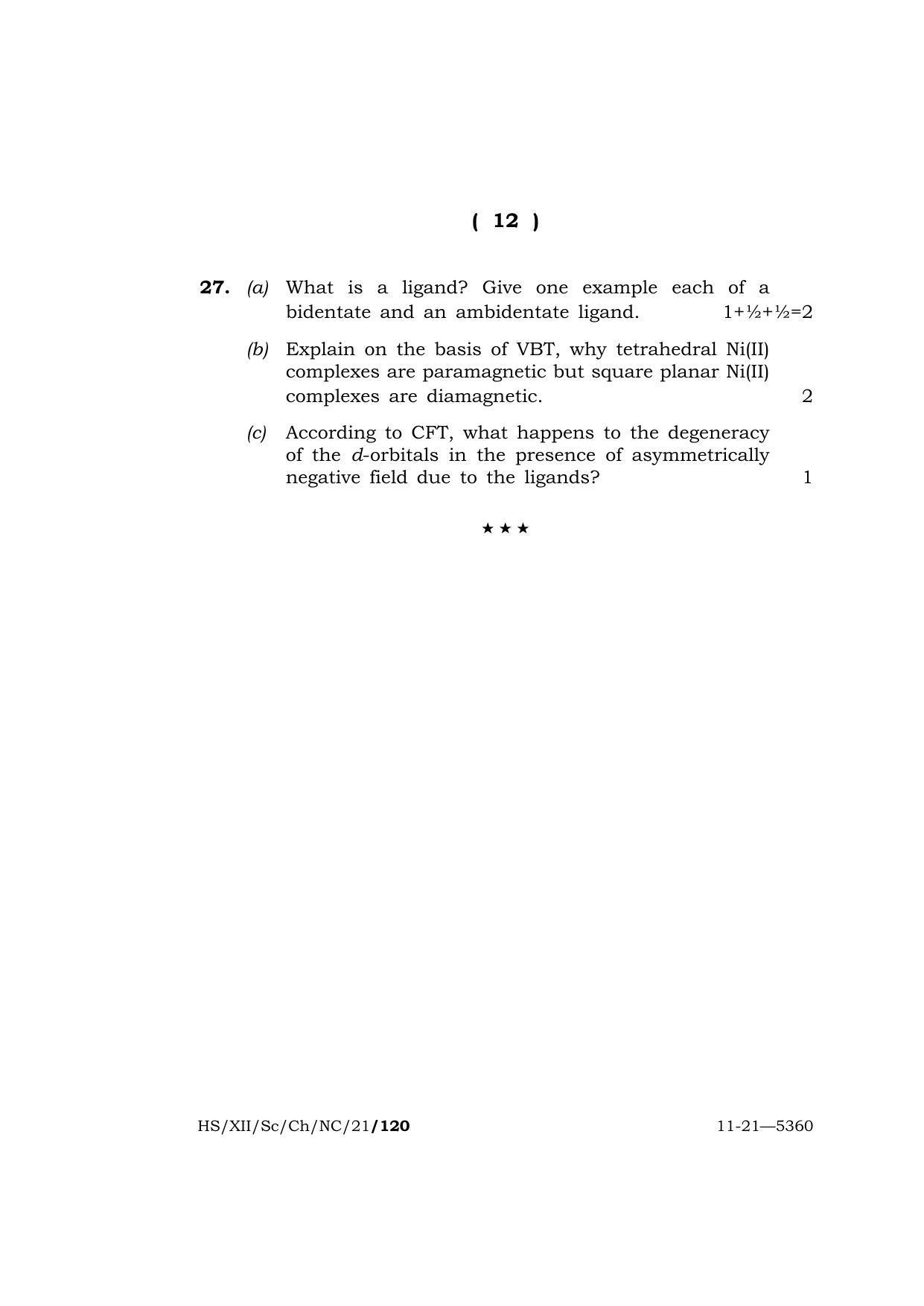 Meghalaya Board (MBOSE) Class 12 CHEMISTRY (New Course) (HS-XII-Sc-Ch-NC-21) 2021 Question Paper - Page 12