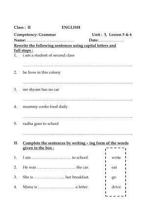 Worksheet for Class 2 English Assignment 26 Grammer