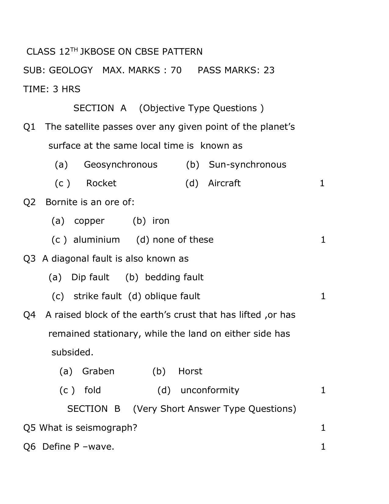 JKBOSE Class 12 Geology Model Question Paper 2023 - Page 2