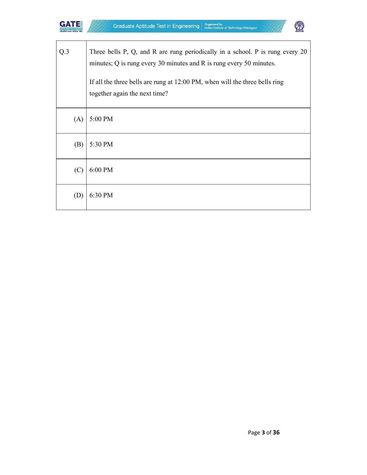 GATE 2022 Electrical Engineering (EE) Question Paper - Page 3