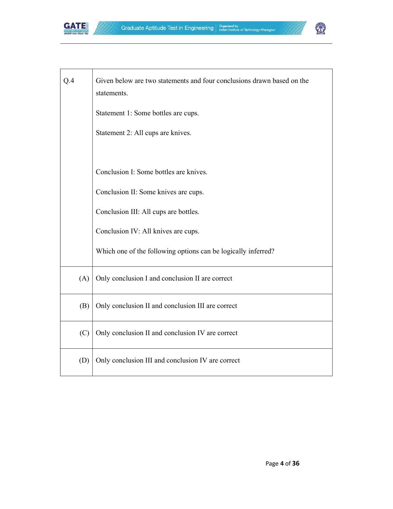 GATE 2022 Electrical Engineering (EE) Question Paper - Page 4