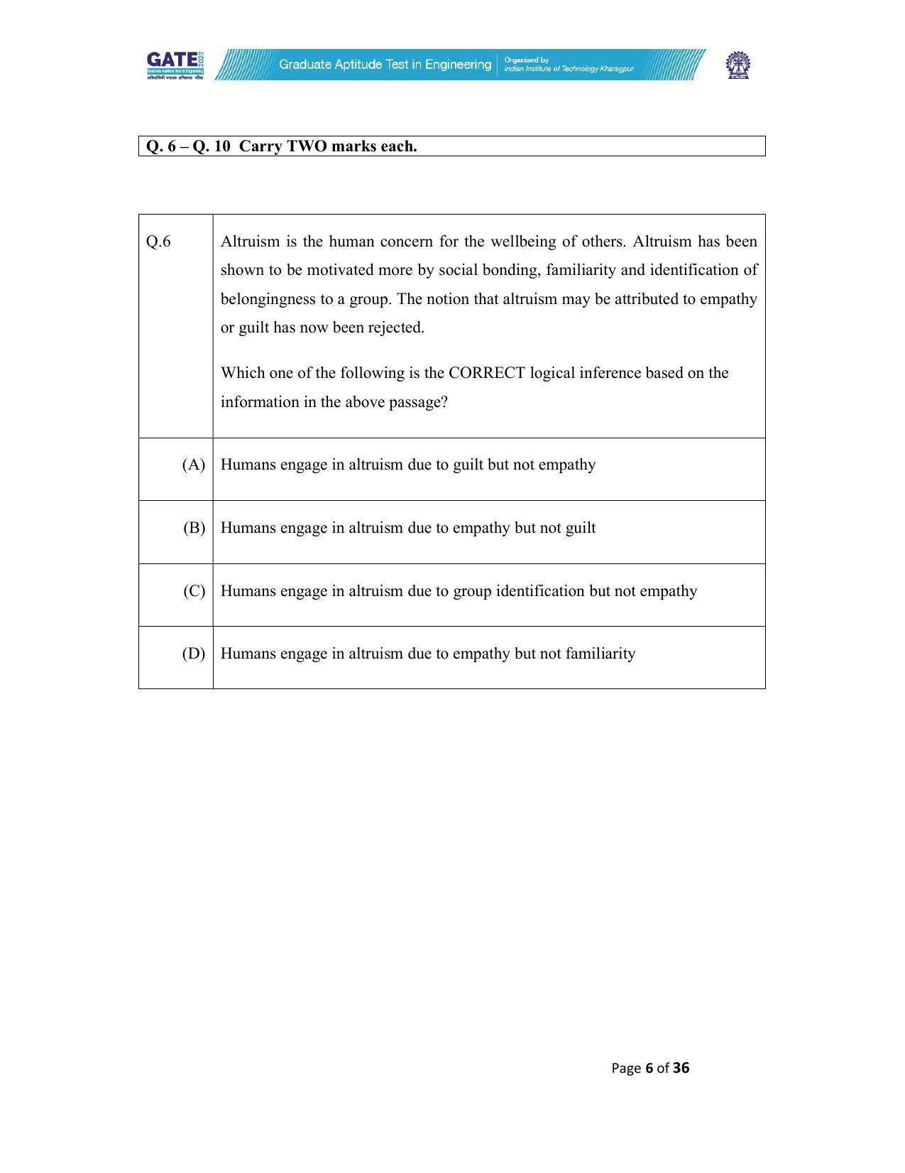 GATE 2022 Electrical Engineering (EE) Question Paper - Page 6
