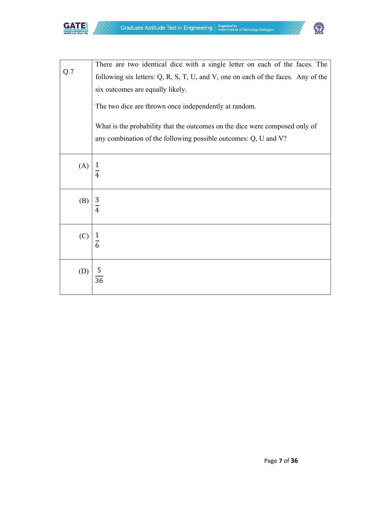 GATE 2022 Electrical Engineering (EE) Question Paper - Page 7