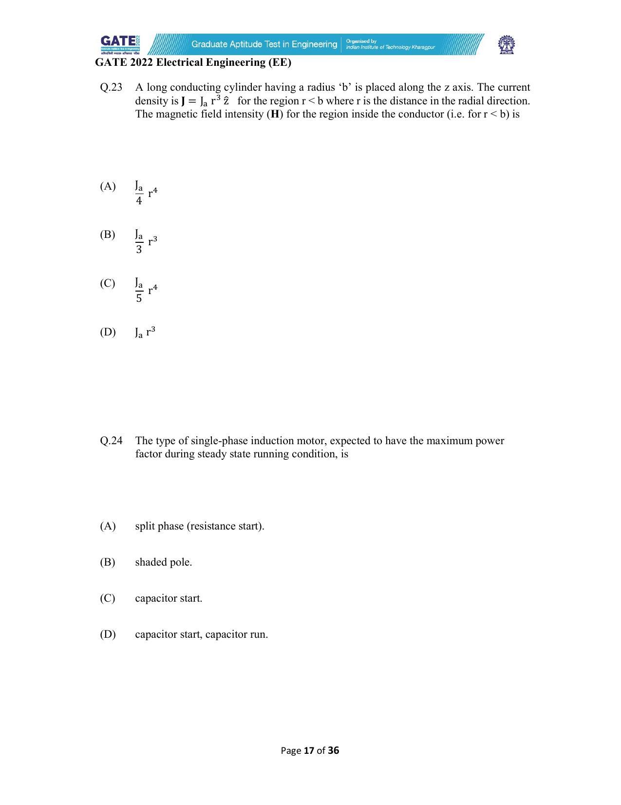 GATE 2022 Electrical Engineering (EE) Question Paper - Page 17