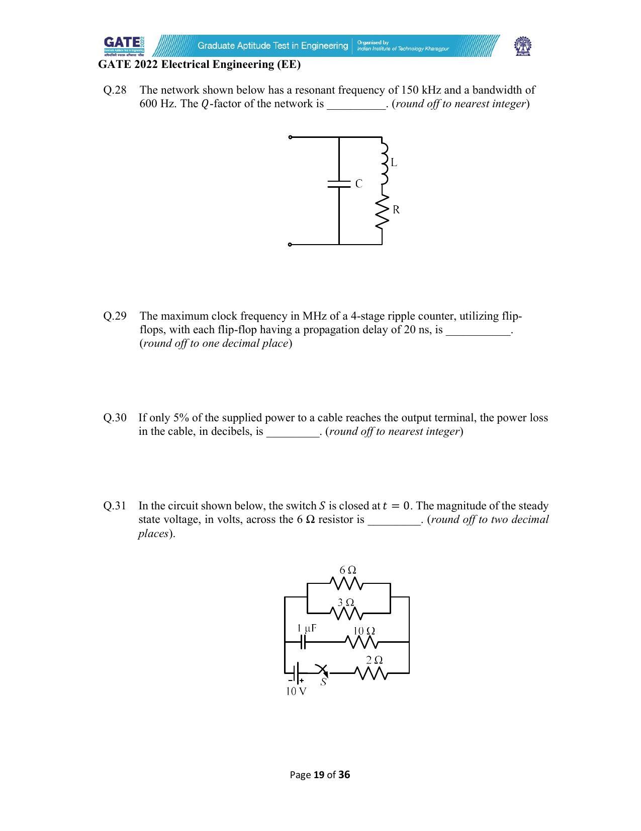 GATE 2022 Electrical Engineering (EE) Question Paper - Page 19