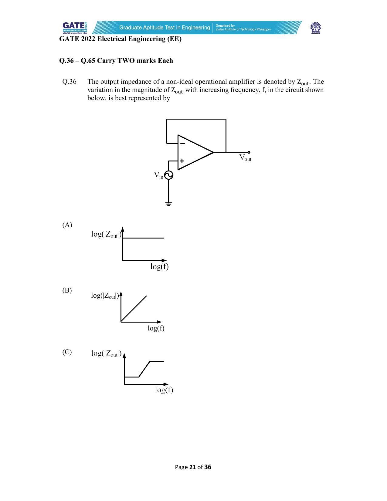 GATE 2022 Electrical Engineering (EE) Question Paper - Page 21