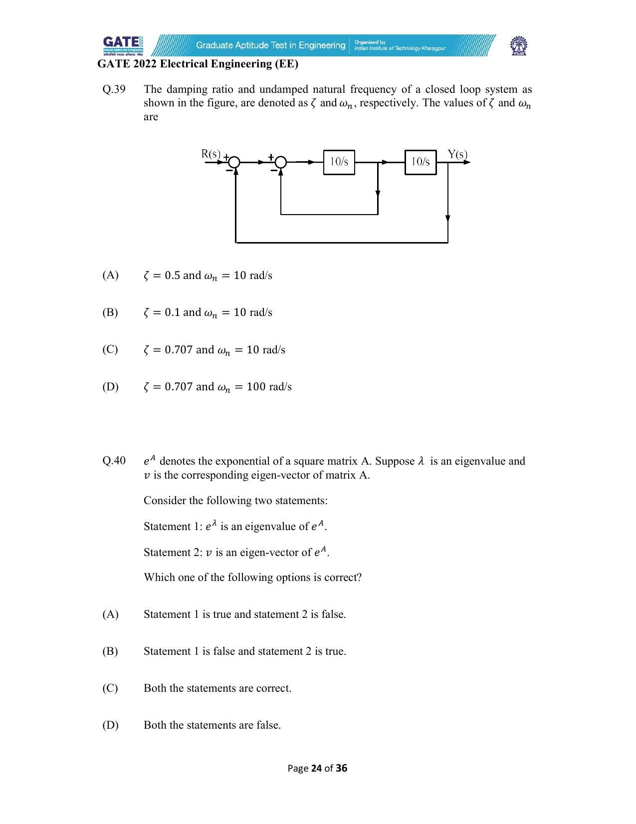 GATE 2022 Electrical Engineering (EE) Question Paper - Page 24