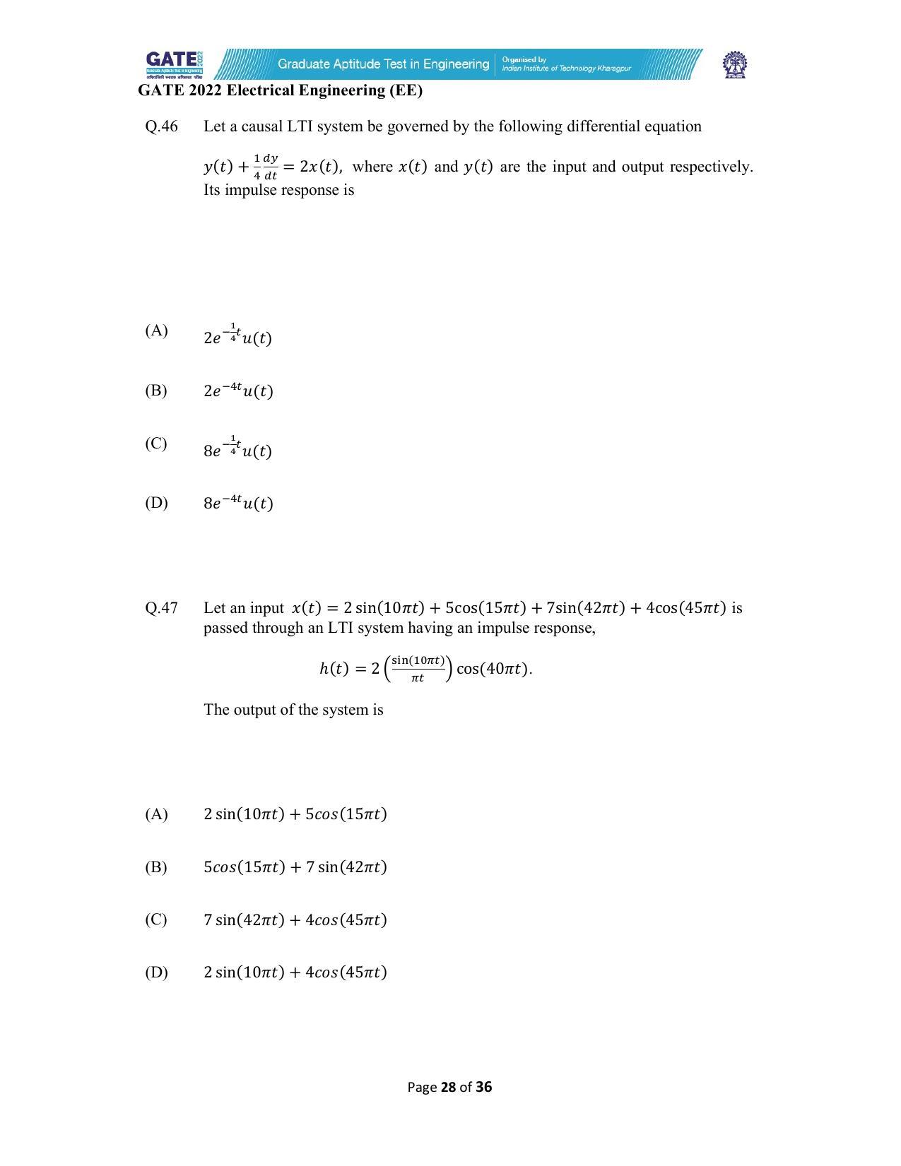 GATE 2022 Electrical Engineering (EE) Question Paper - Page 28