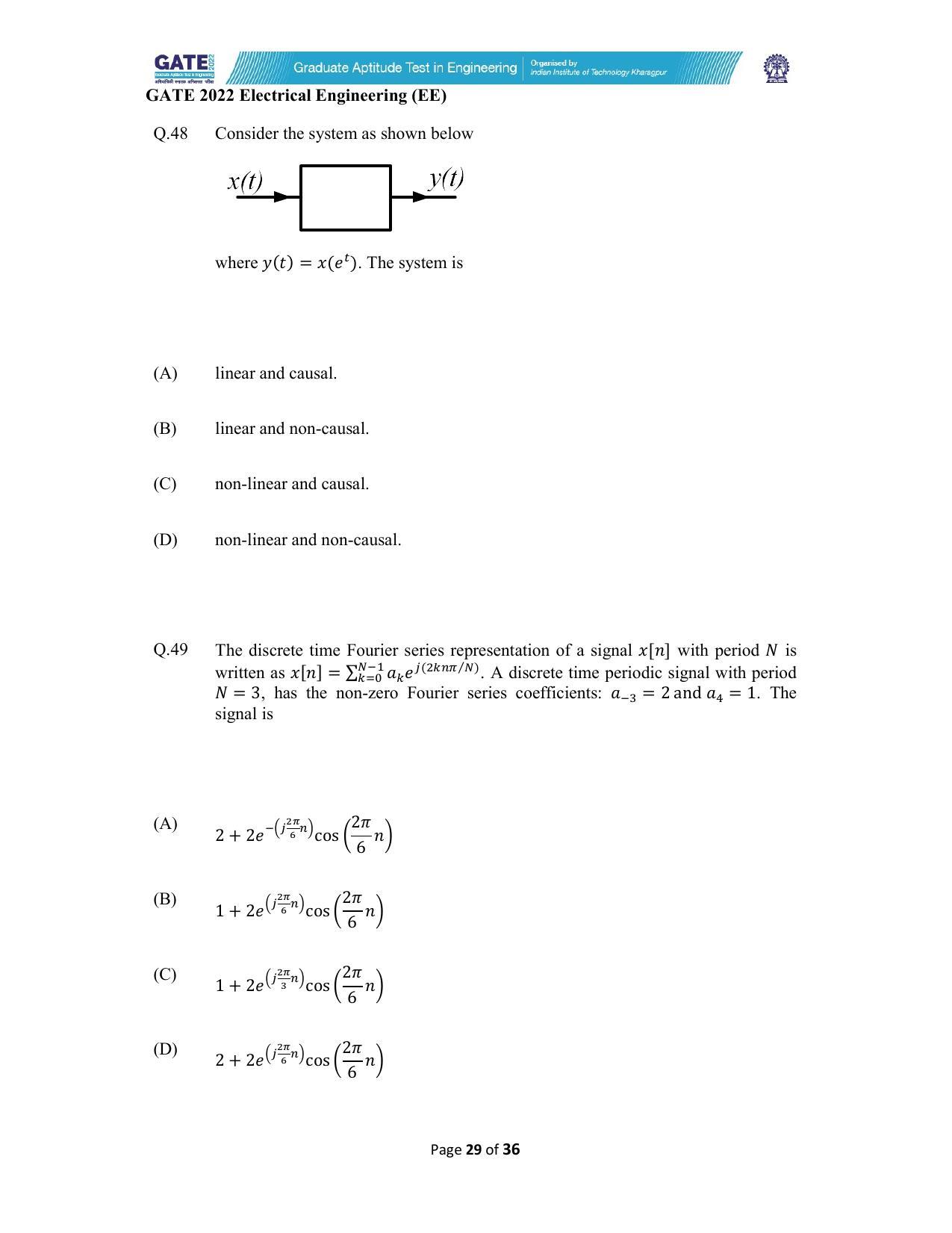 GATE 2022 Electrical Engineering (EE) Question Paper - Page 29