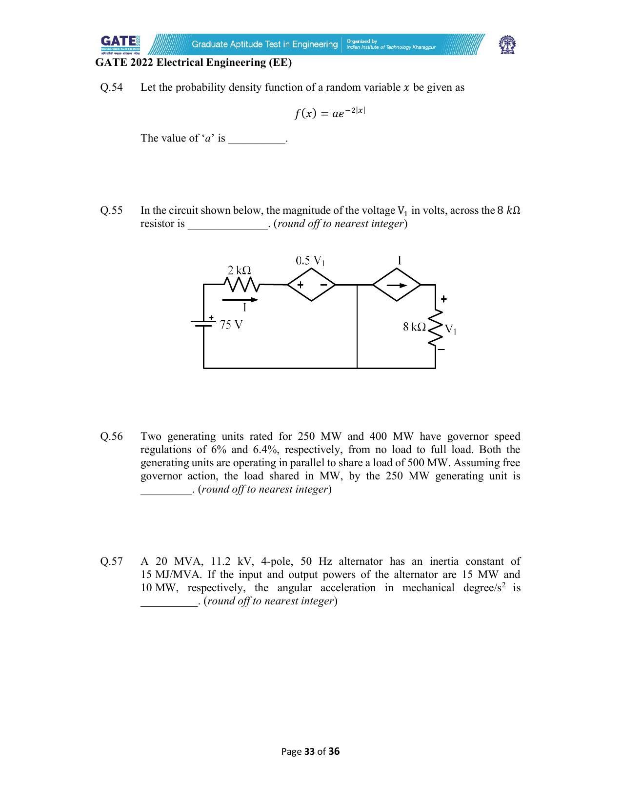 GATE 2022 Electrical Engineering (EE) Question Paper - Page 33