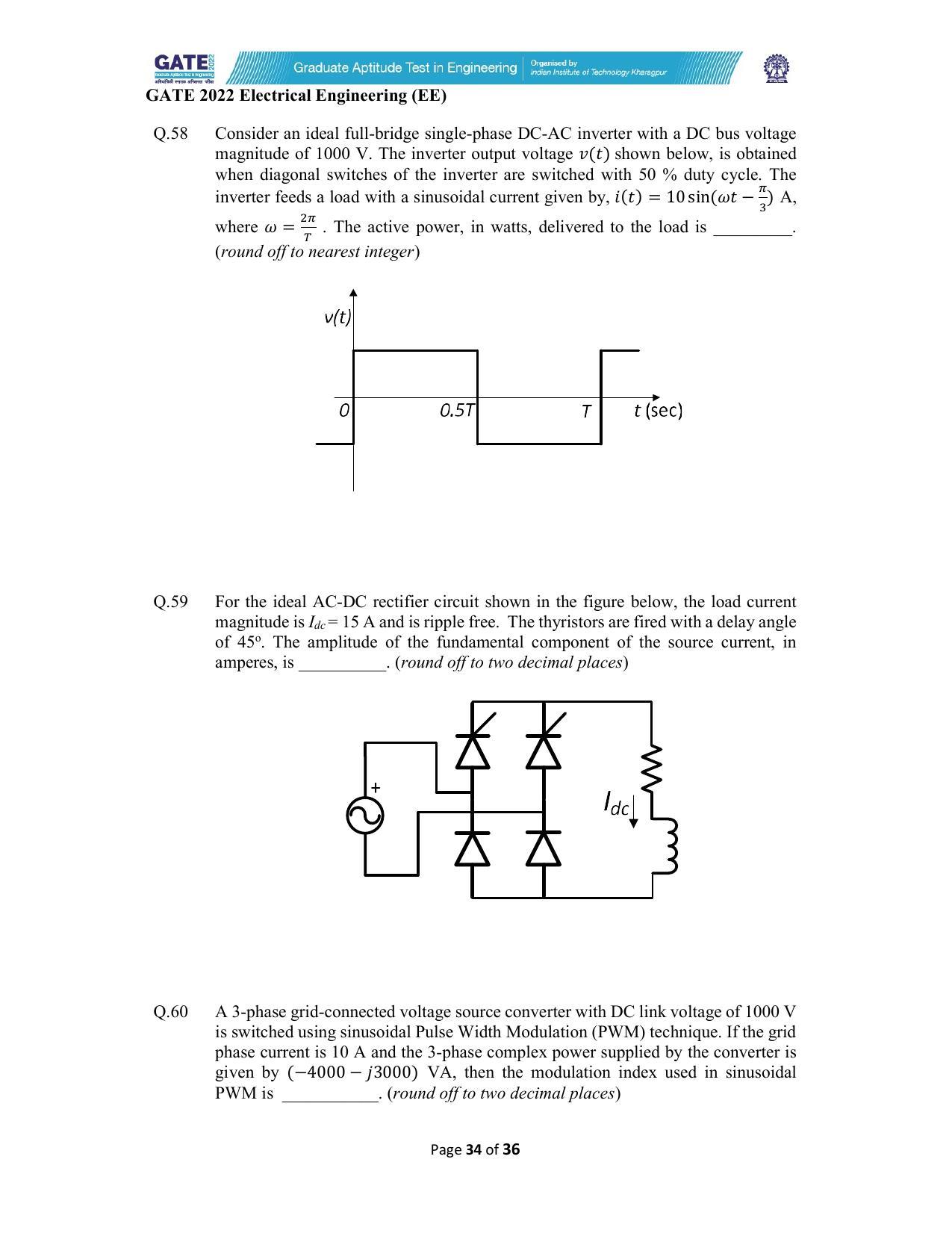 GATE 2022 Electrical Engineering (EE) Question Paper - Page 34