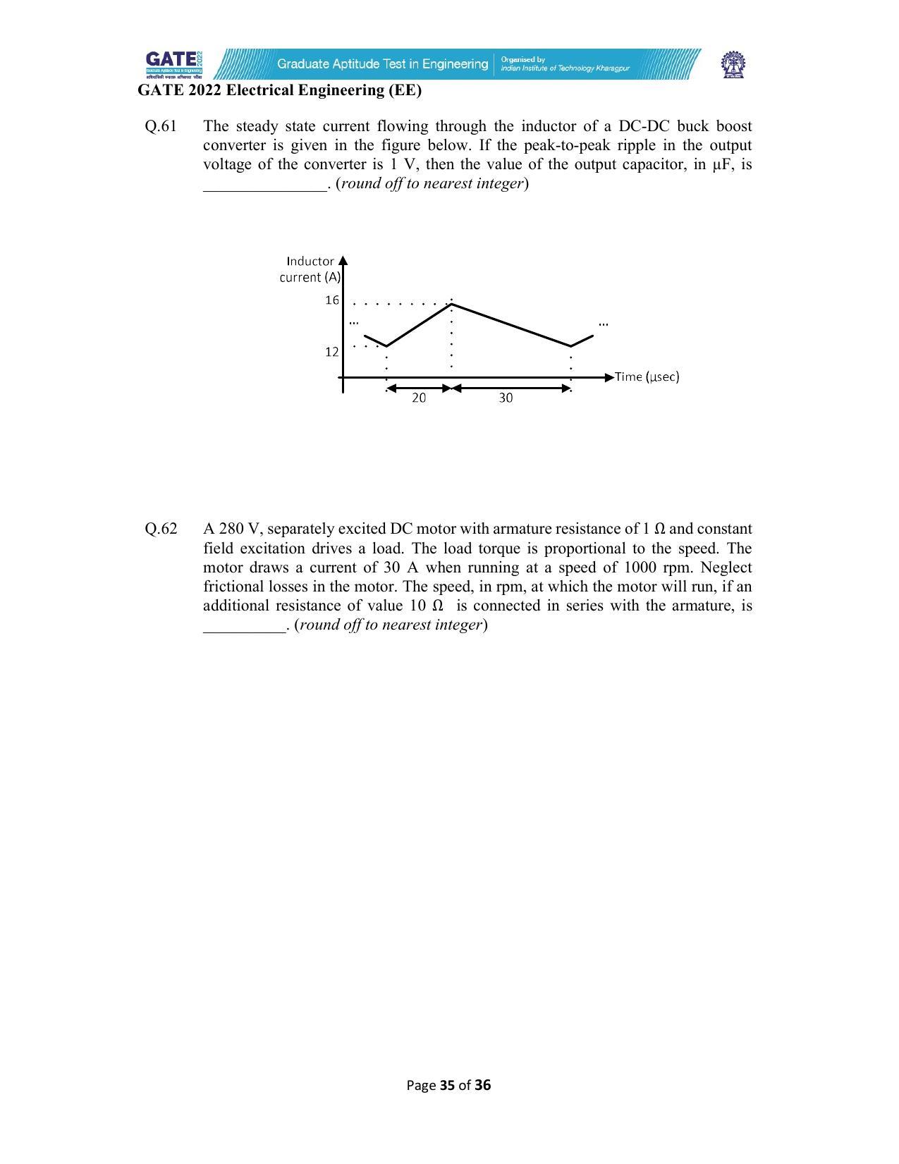GATE 2022 Electrical Engineering (EE) Question Paper - Page 35