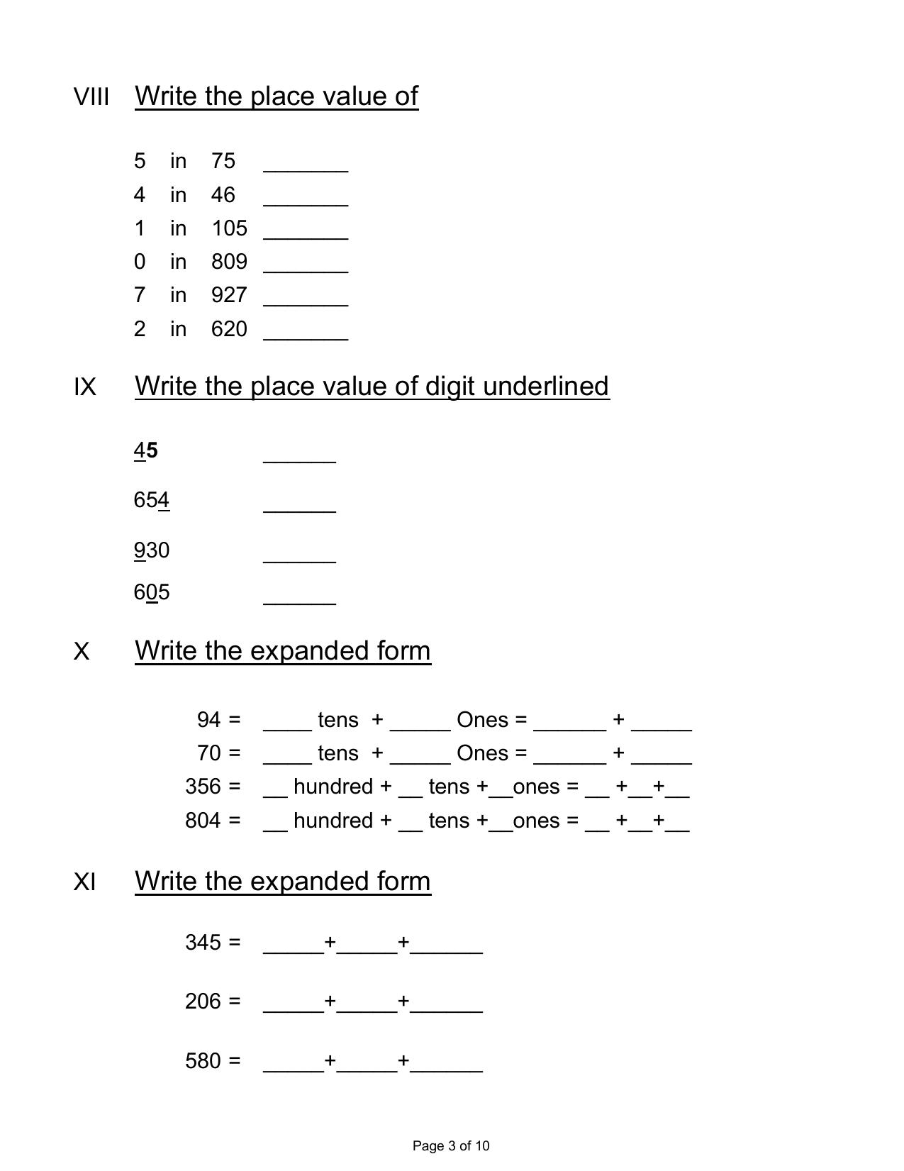 Revision Worksheets for Class 2 Maths Assignment 83 - Page 3