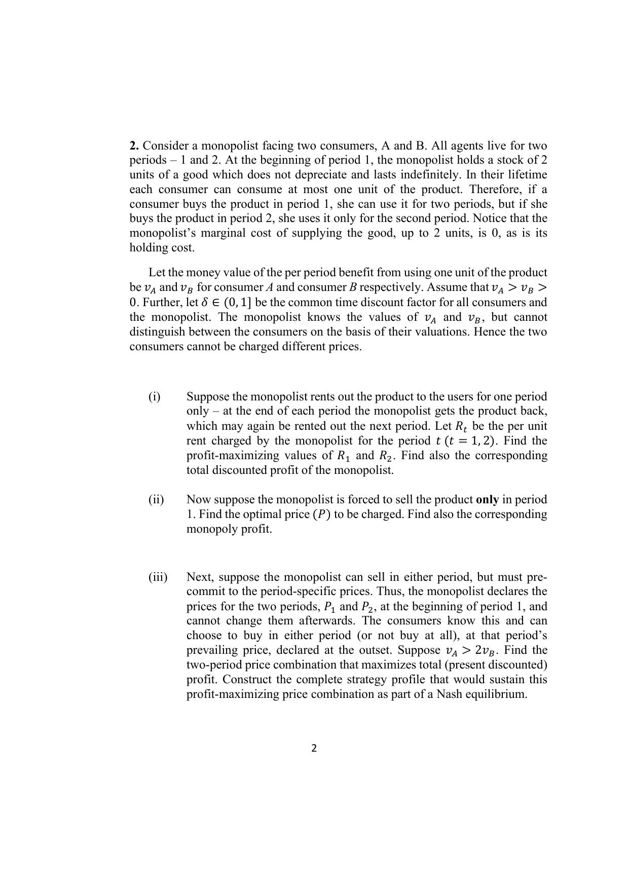 ISI Admission Test JRF in Quantitative Economics (QEB) 2024 Sample Paper - Page 2