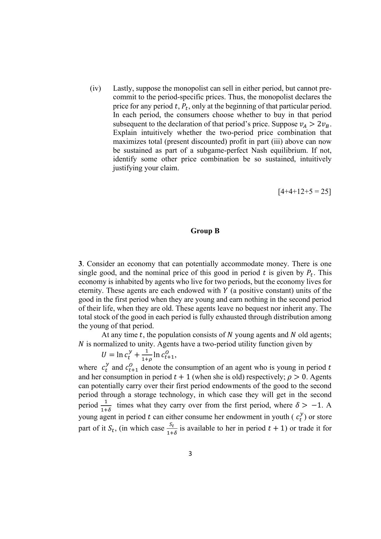 ISI Admission Test JRF in Quantitative Economics (QEB) 2024 Sample Paper - Page 3
