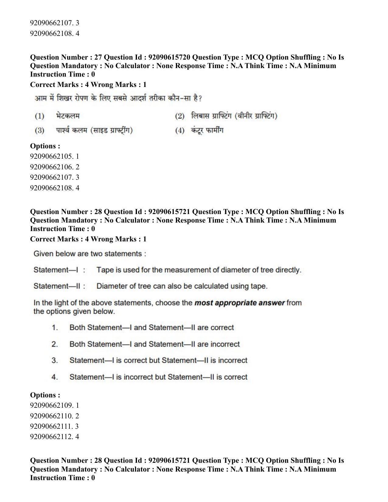 CUET PG 2023: SCQP02 – Agro-forestry(HINDI) - Shift 3 (12-06-2023) Question Paper - Page 29