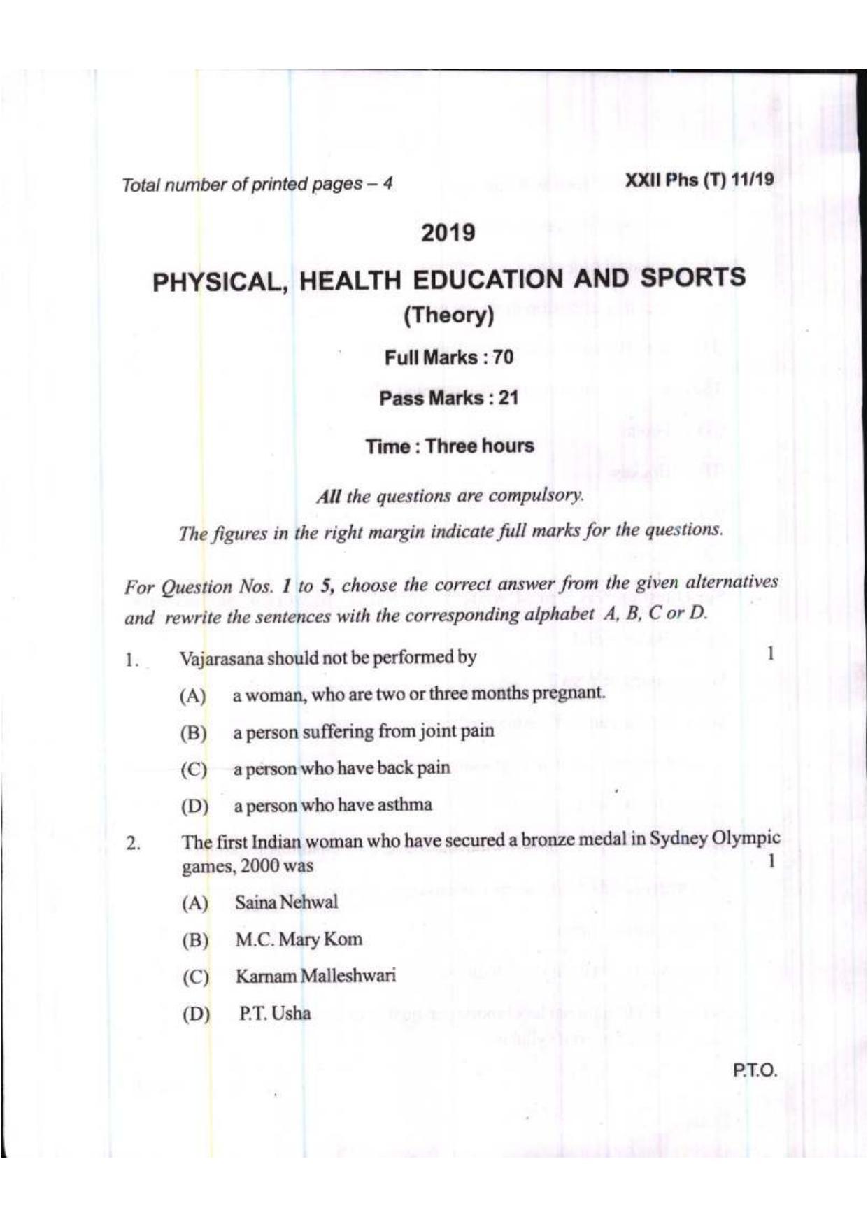 COHSEM Class 12 Physical, Health Education & Sports 2019 Question Papers - Page 1