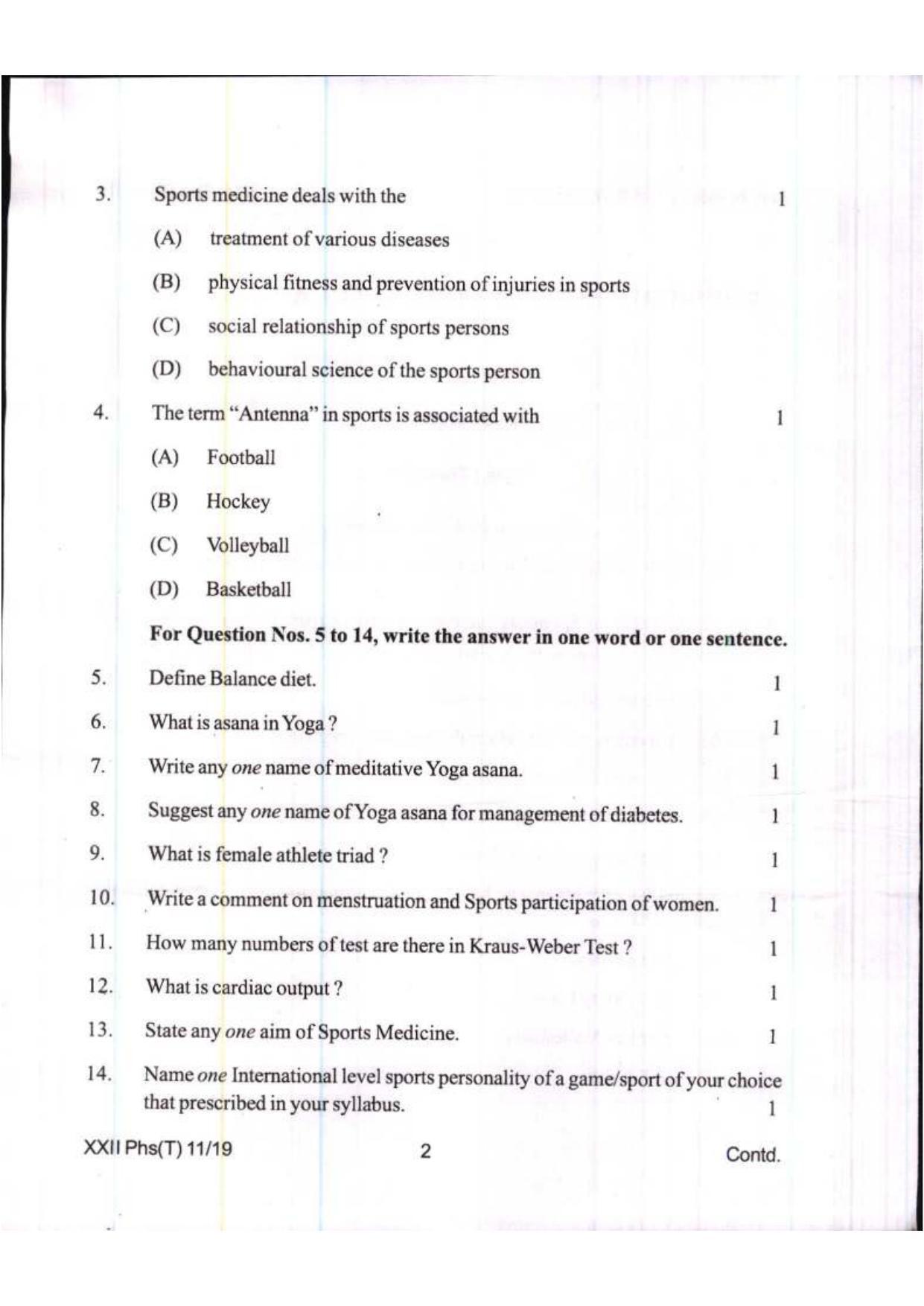 COHSEM Class 12 Physical, Health Education & Sports 2019 Question Papers - Page 2