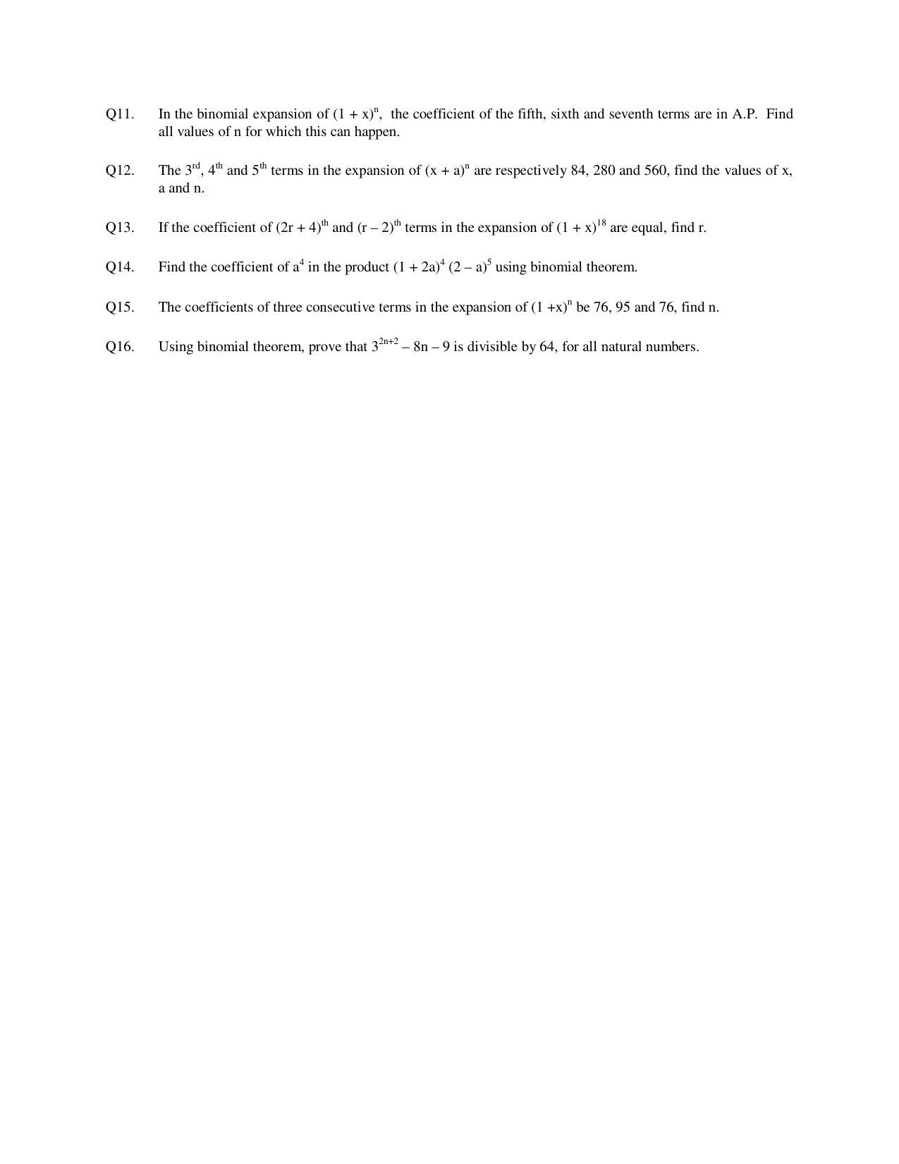 CBSE Worksheets for Class 11 Mathematics Binomial Theorem Assignment 2 - Page 2