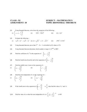 CBSE Worksheets for Class 11 Mathematics Binomial Theorem Assignment 2
