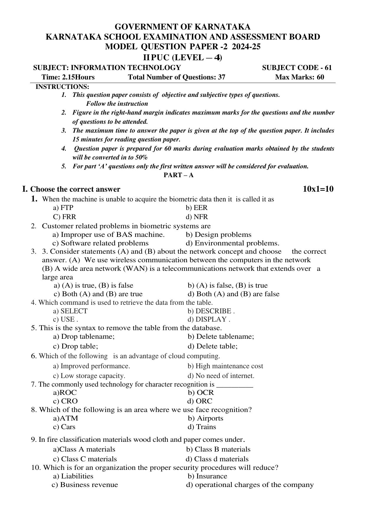 Karnataka II PUC IT Model Question Paper II 2025 - Page 4