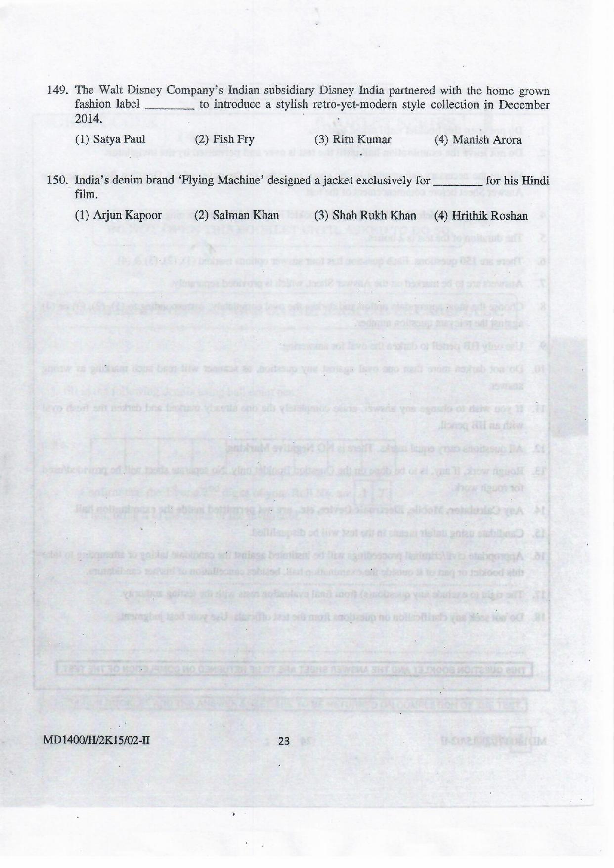 NIFT 2015 Combined Sample Paper - Page 73