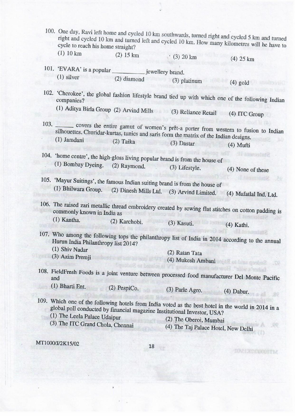 NIFT 2015 Combined Sample Paper - Page 119