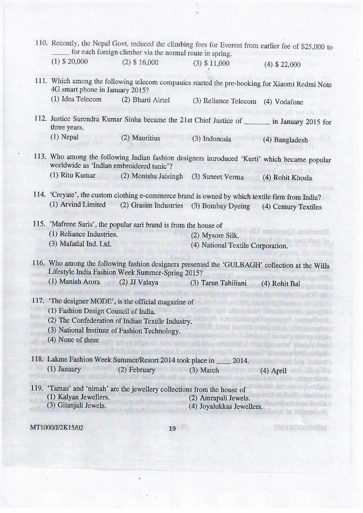NIFT 2015 Combined Sample Paper - Page 120