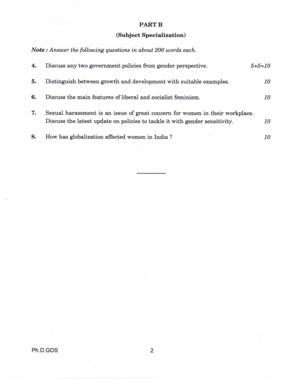 IGNOU PhD Entrance Test Ph.D. In Gender And Development Studies 2017 Question Paper - Page 2