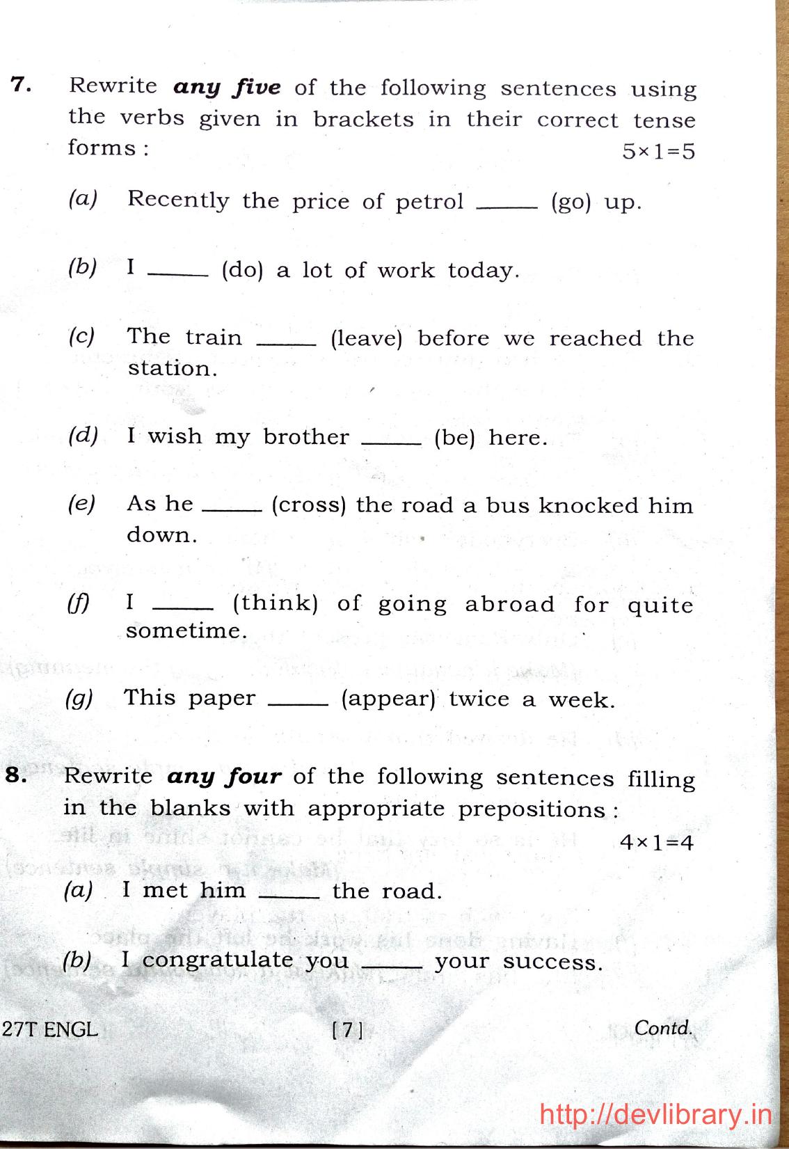 Assam HS 2nd Year English 2017 Question Paper - Page 7