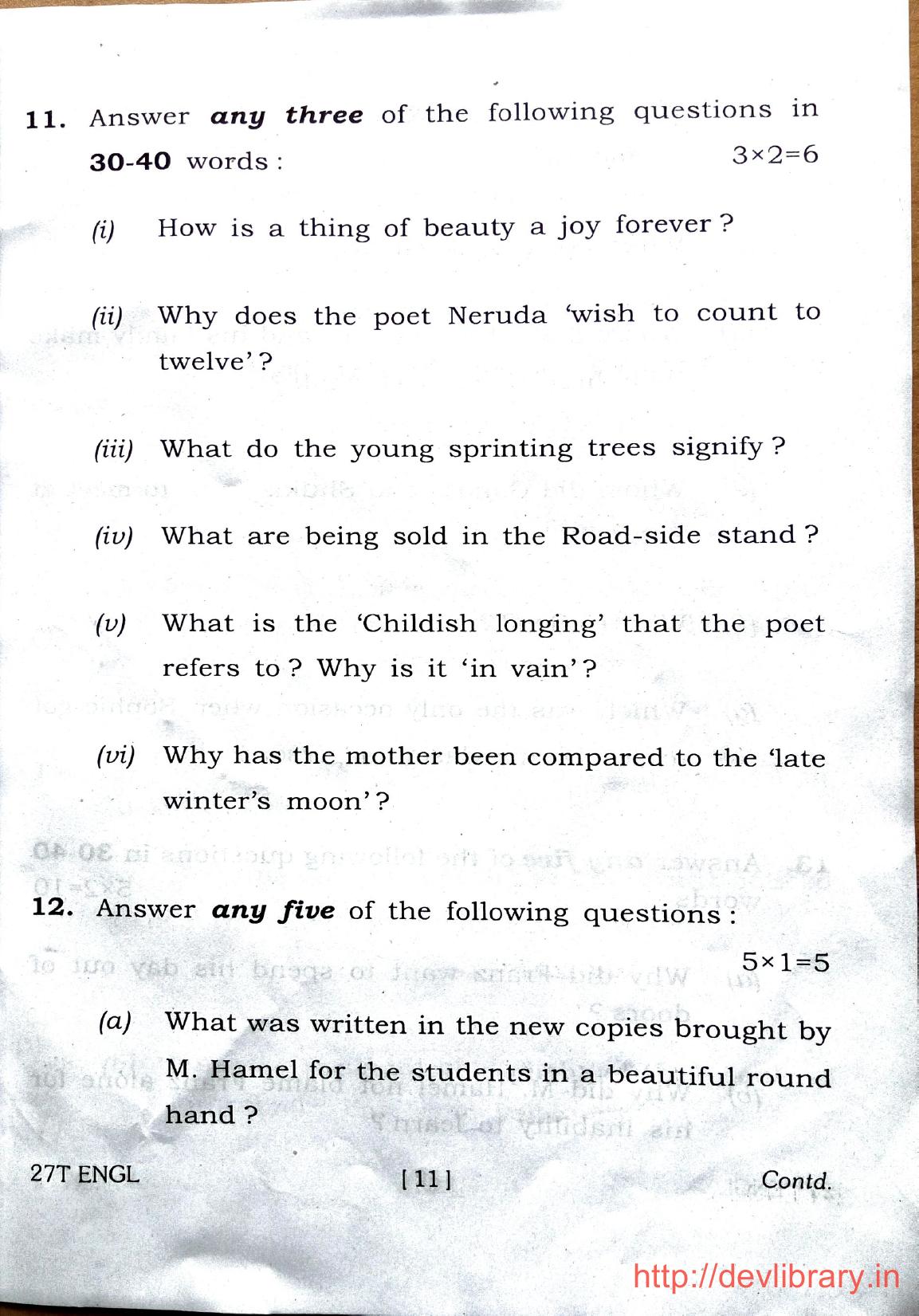 Assam HS 2nd Year English 2017 Question Paper - Page 11
