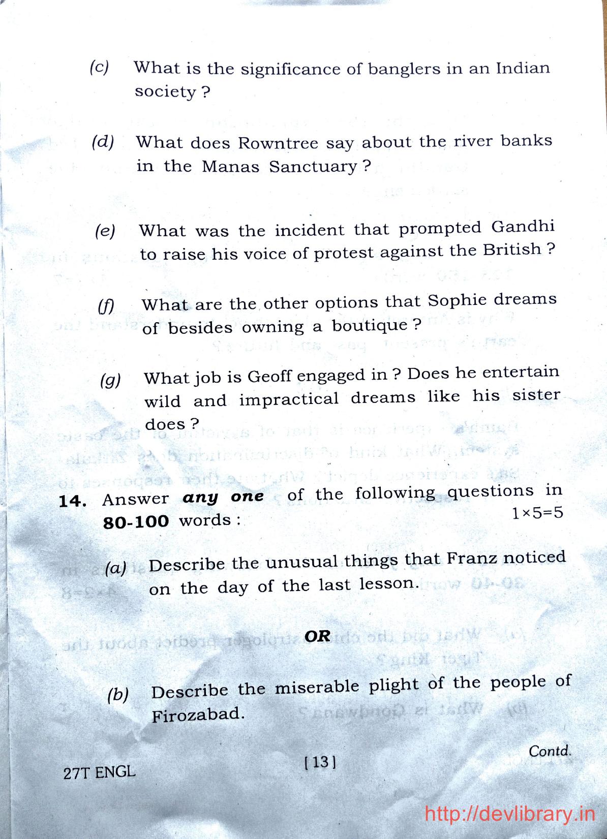 Assam HS 2nd Year English 2017 Question Paper - Page 13
