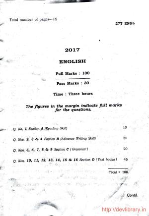 Assam HS 2nd Year English 2017 Question Paper