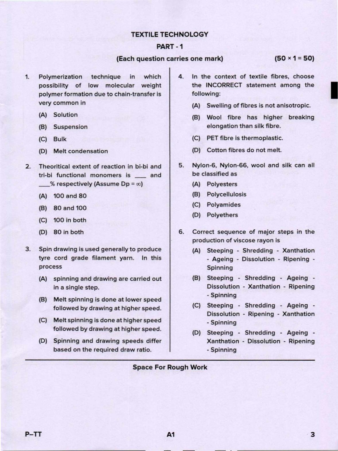Karnataka PGCET 2020 Textile Technology Question Paper - Page 3