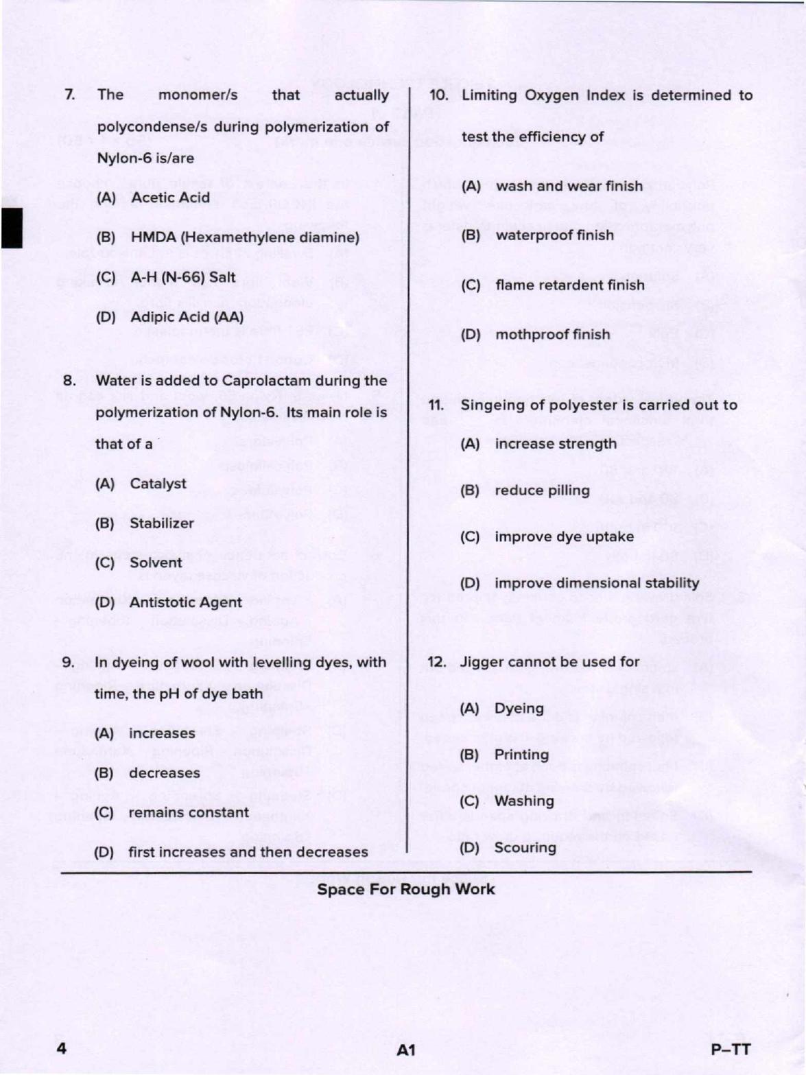 Karnataka PGCET 2020 Textile Technology Question Paper - Page 4