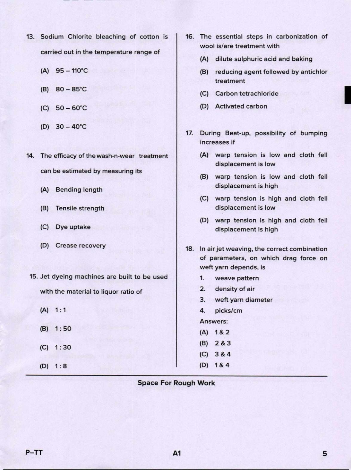 Karnataka PGCET 2020 Textile Technology Question Paper - Page 5