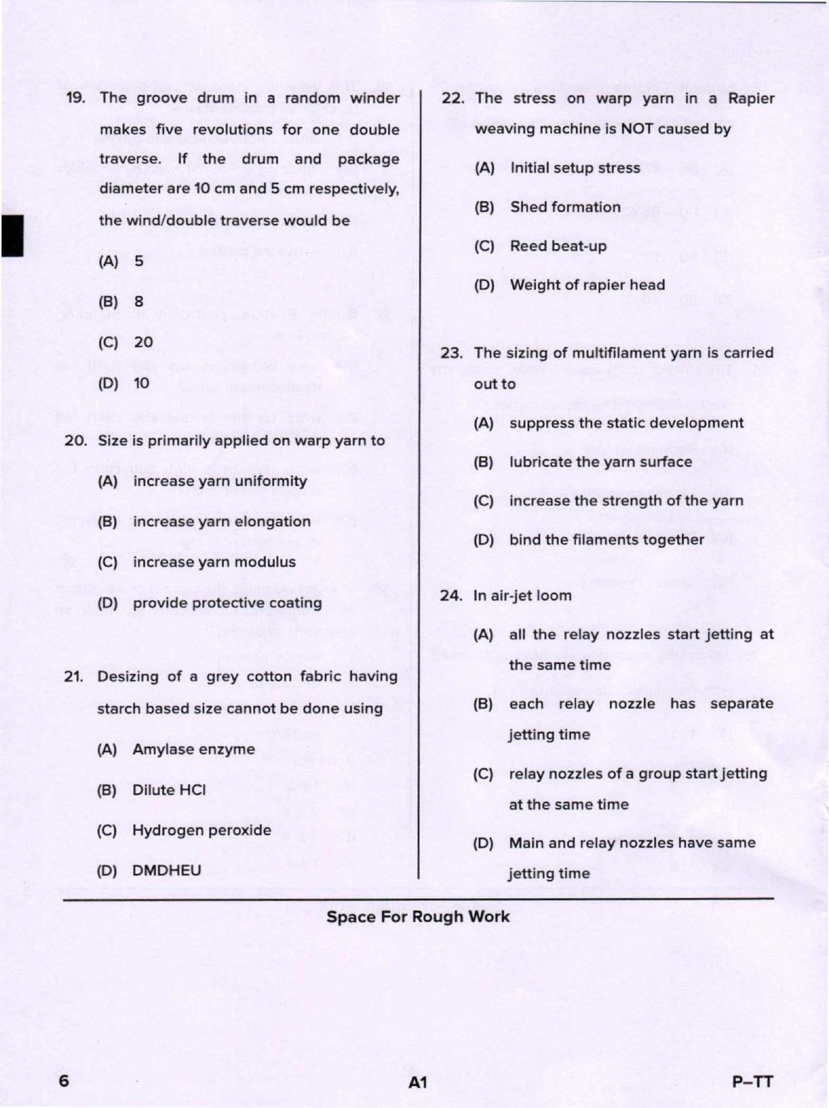 Karnataka PGCET 2020 Textile Technology Question Paper - Page 6