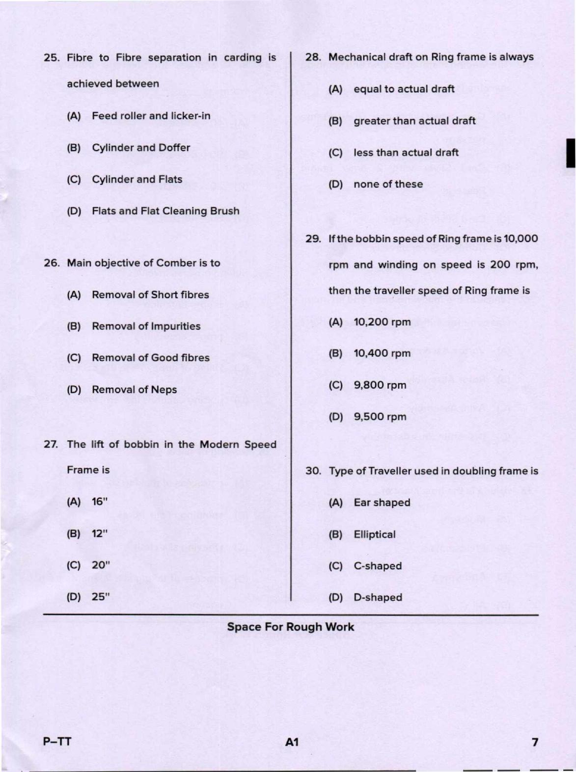 Karnataka PGCET 2020 Textile Technology Question Paper - Page 7