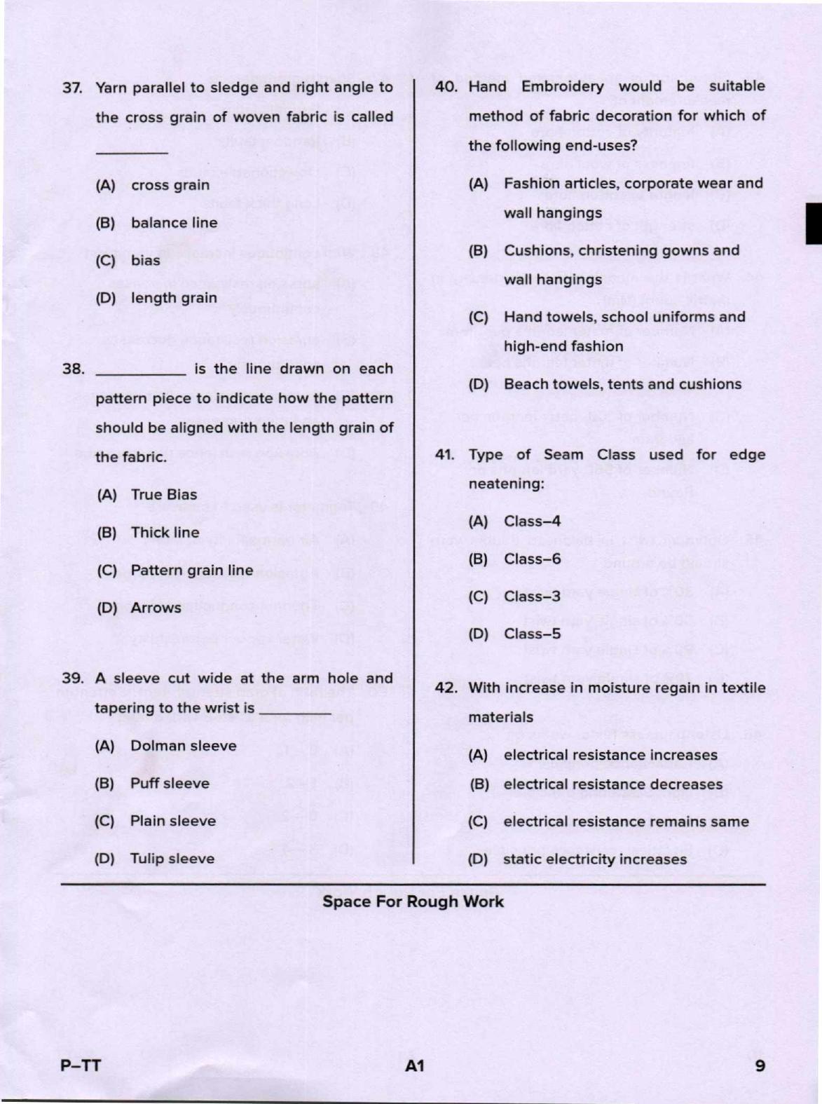 Karnataka PGCET 2020 Textile Technology Question Paper - Page 9