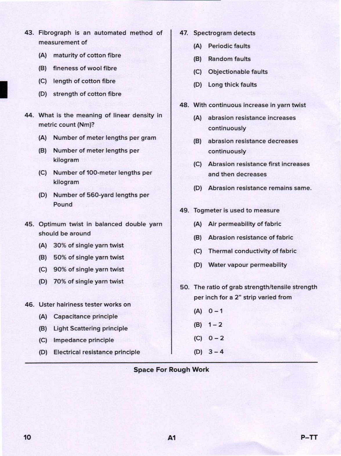 Karnataka PGCET 2020 Textile Technology Question Paper - Page 10