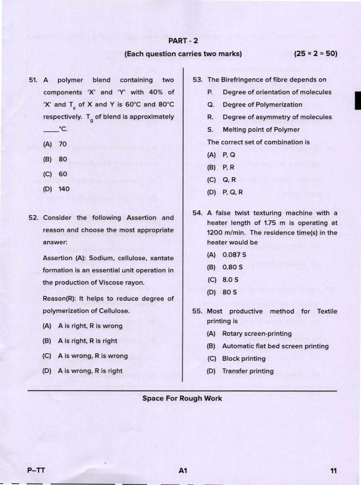 Karnataka PGCET 2020 Textile Technology Question Paper - Page 11