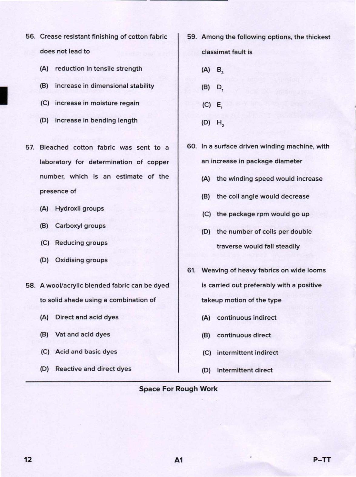 Karnataka PGCET 2020 Textile Technology Question Paper - Page 12