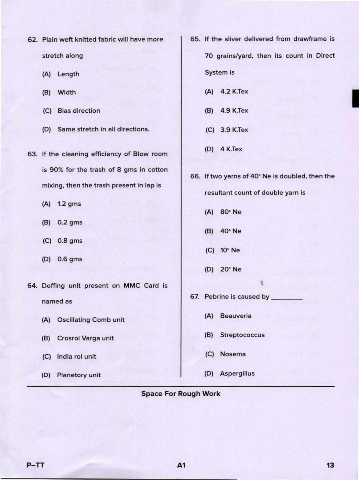 Karnataka PGCET 2020 Textile Technology Question Paper - Page 13